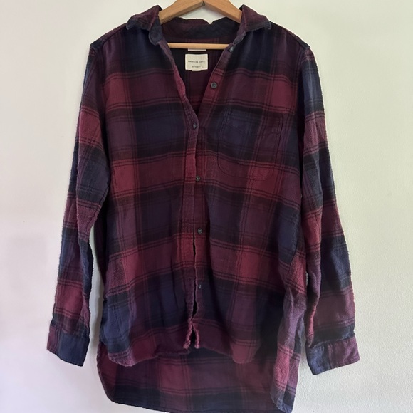 American Eagle Outfitters Tops - American Eagle Ahh-mazingly Soft Navy and Purple Plaid Flannel Boyfriend Shirt